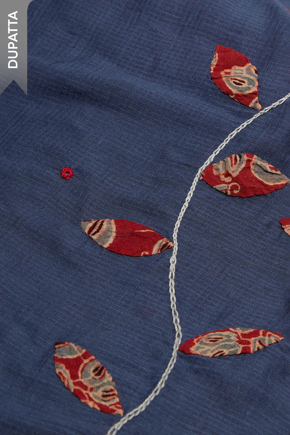 Red Block Printed Pure Cotton Unstitched Suit Set image number null