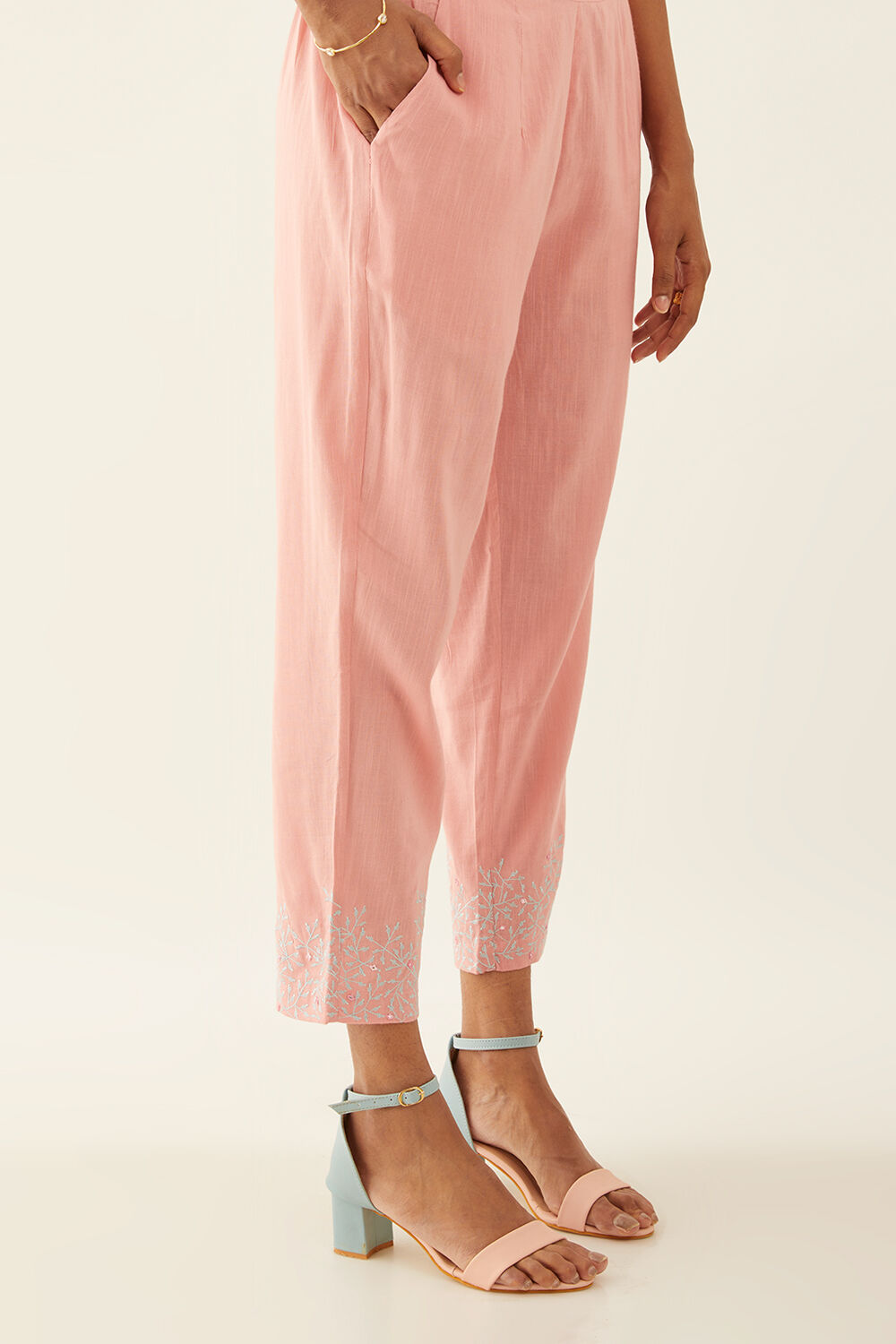 Pink Viscose Embroidered Trouser image number null
