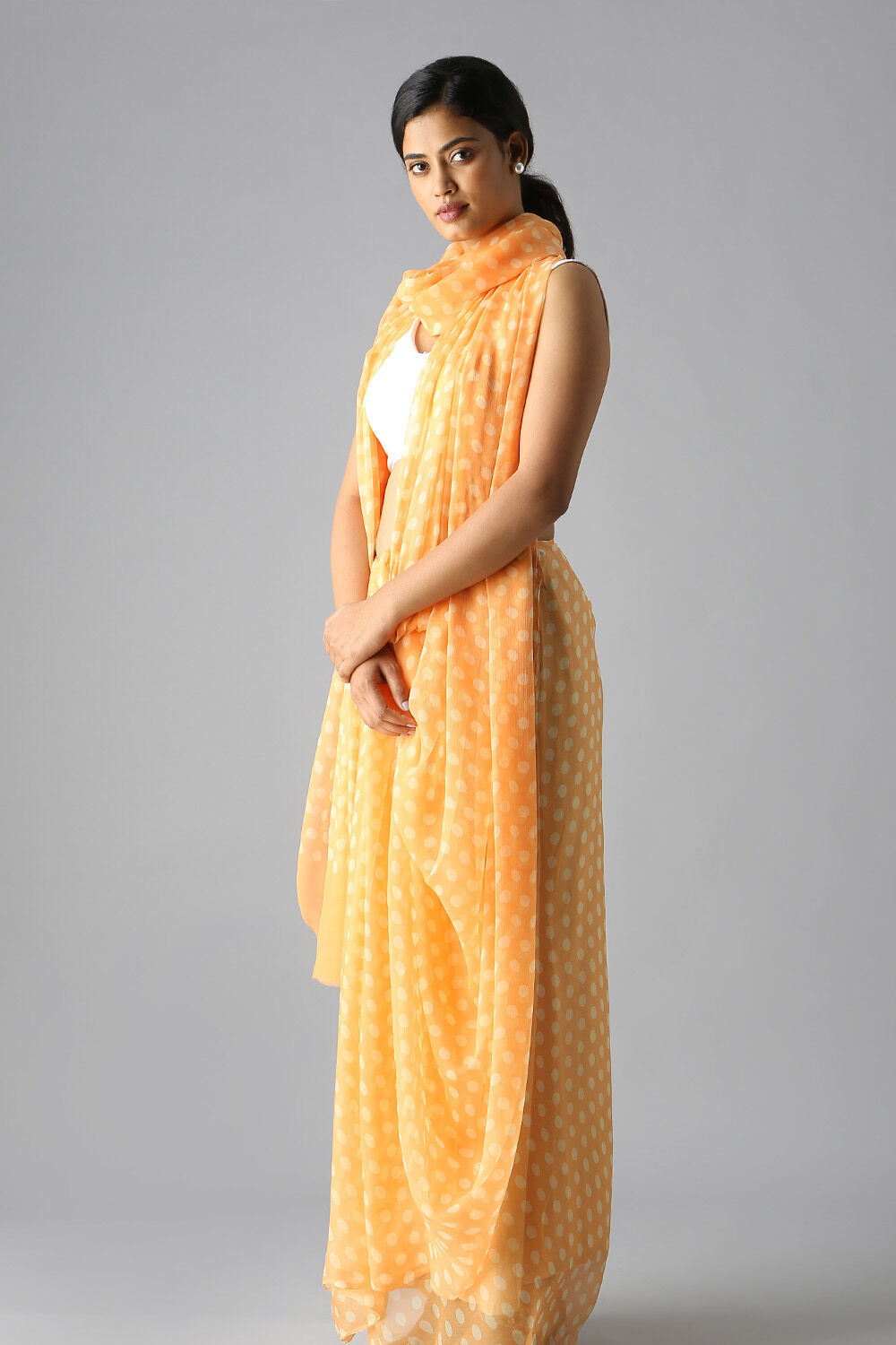Light Orange Viscose Chiffon Digital Printed Saree image number null