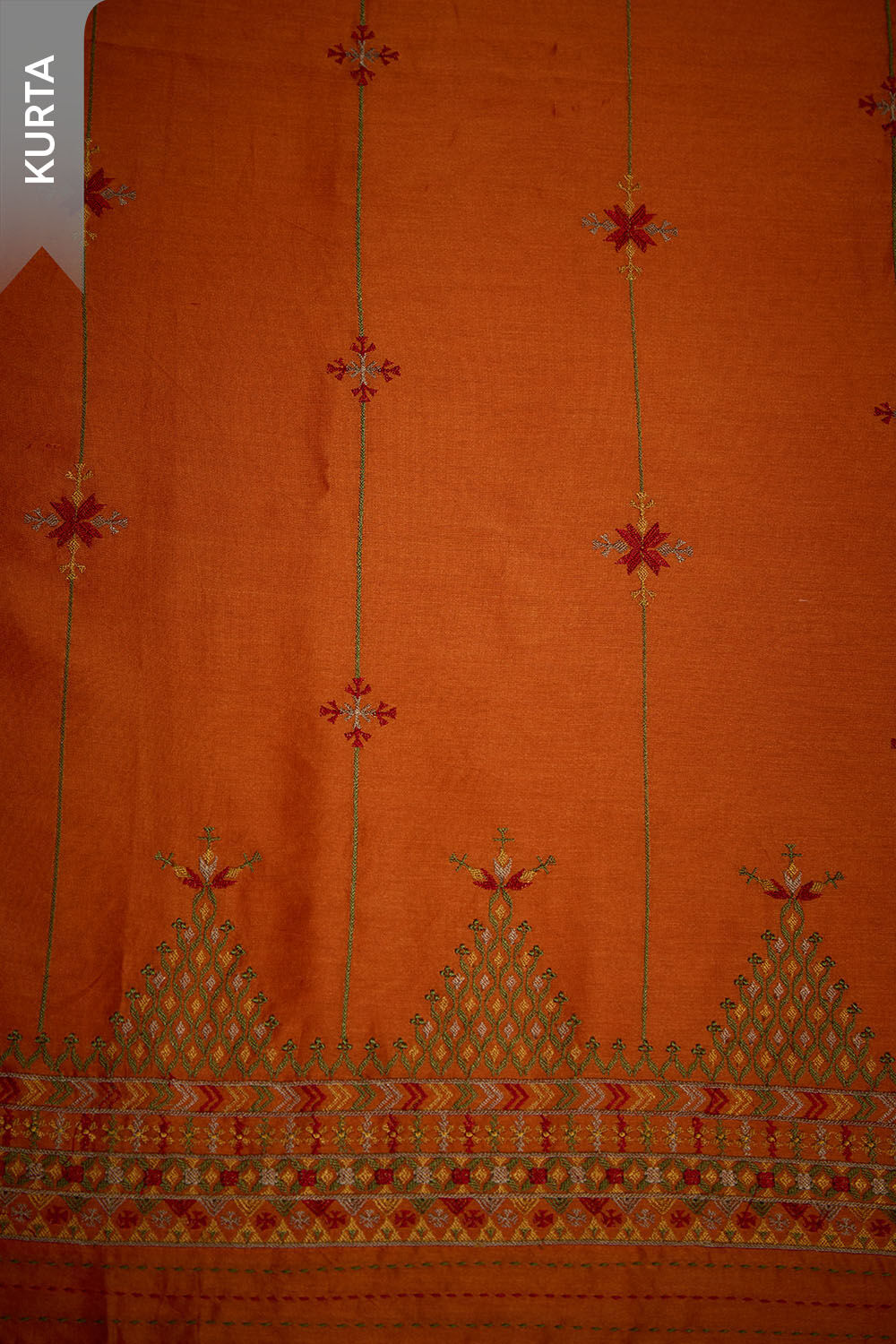Orange Pure Silk Cotton Embroidered Unstitched Suit Set image number null