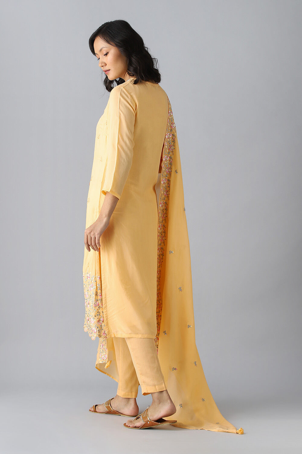 Light Orange Embroidered Viscose Kurta Set image number null