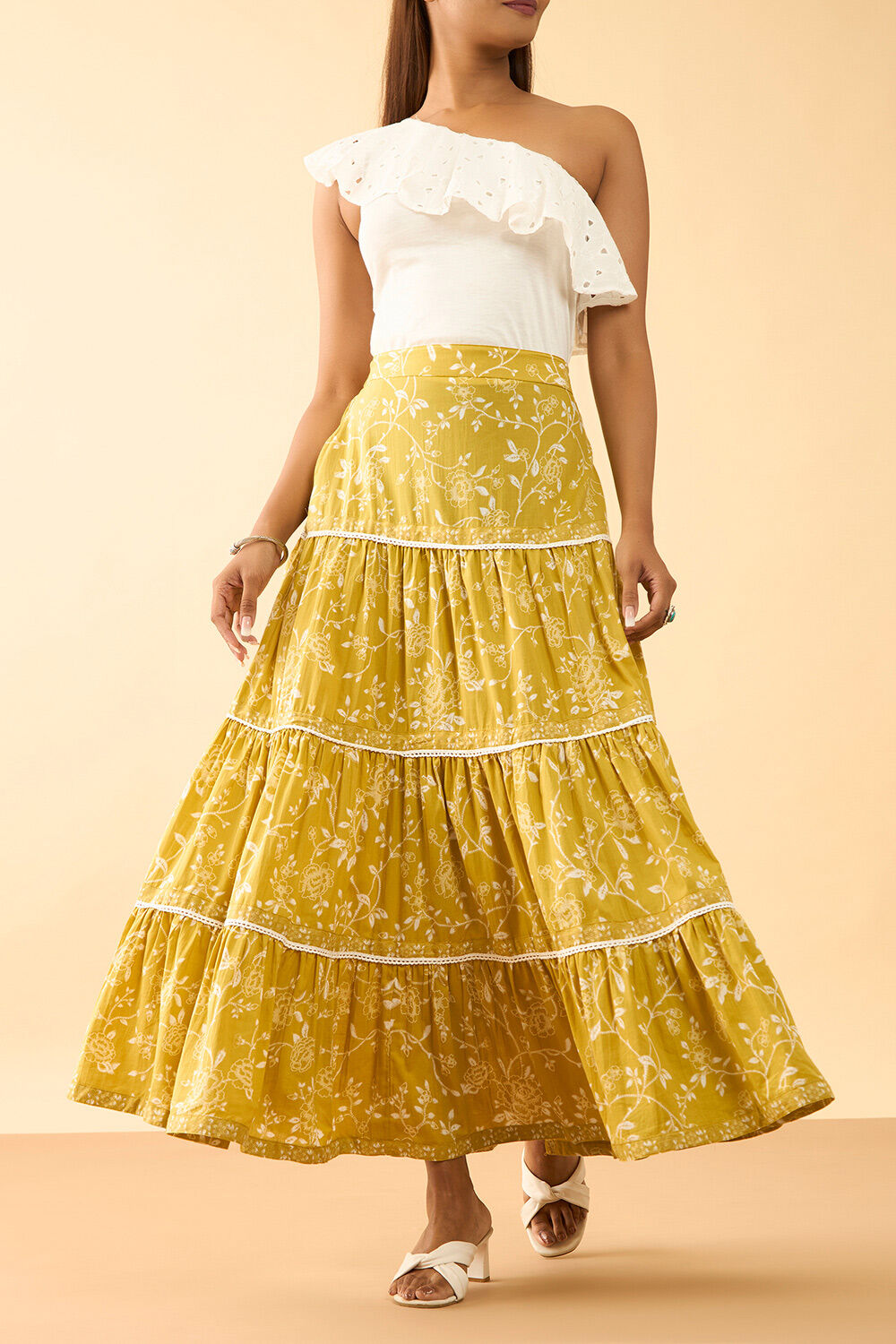 Yellow Rajasthan Screen Printed Pure Cotton Ethnic Skirt image number null