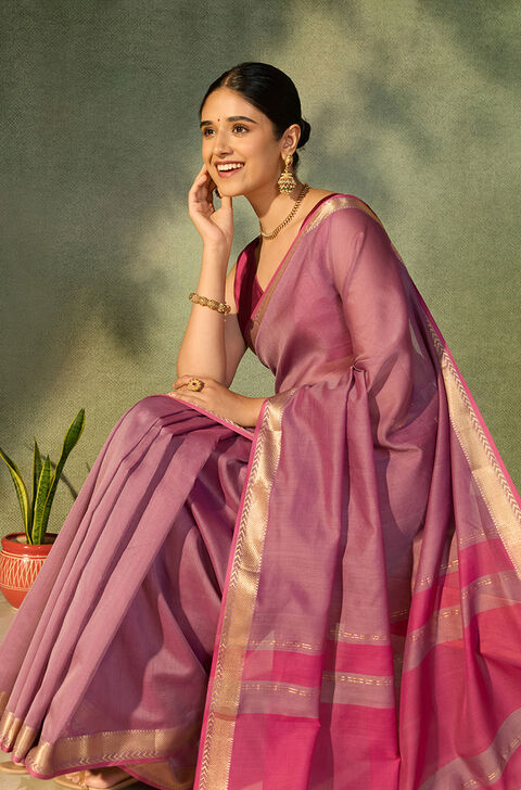 Violet Woven Pure Silk Cotton Maheshwari Saree