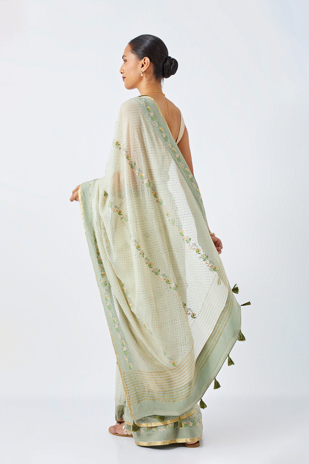 Light Green Pure Chiffon Embroidered Saree image number null