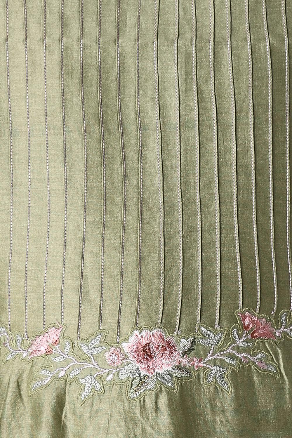 Green Silk Cotton Embroidered Unstitched Suit Set image number null