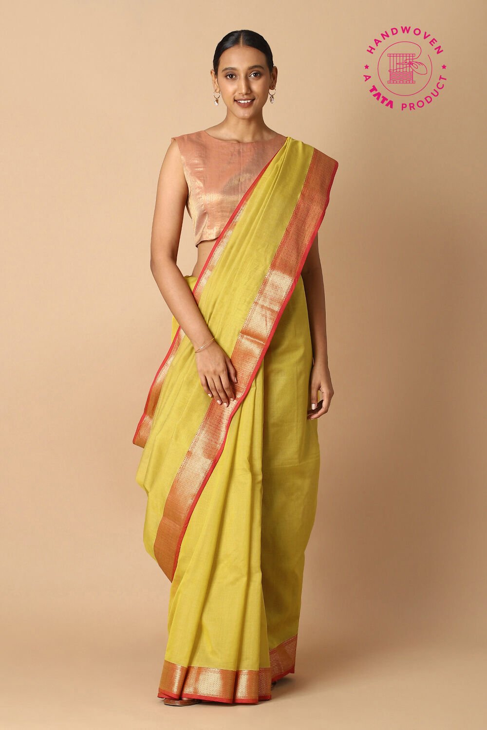 Yellow Pure Silk Cotton Maheswari Saree image number null