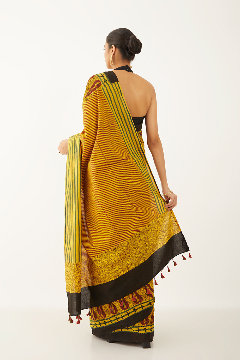 Yellow Pure Cotton Ajrakh Block Print Saree image number null