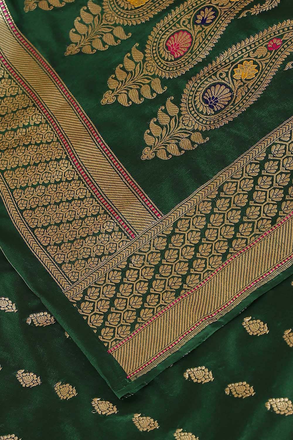 Dark Green Pure Silk Banarasi Saree image number null