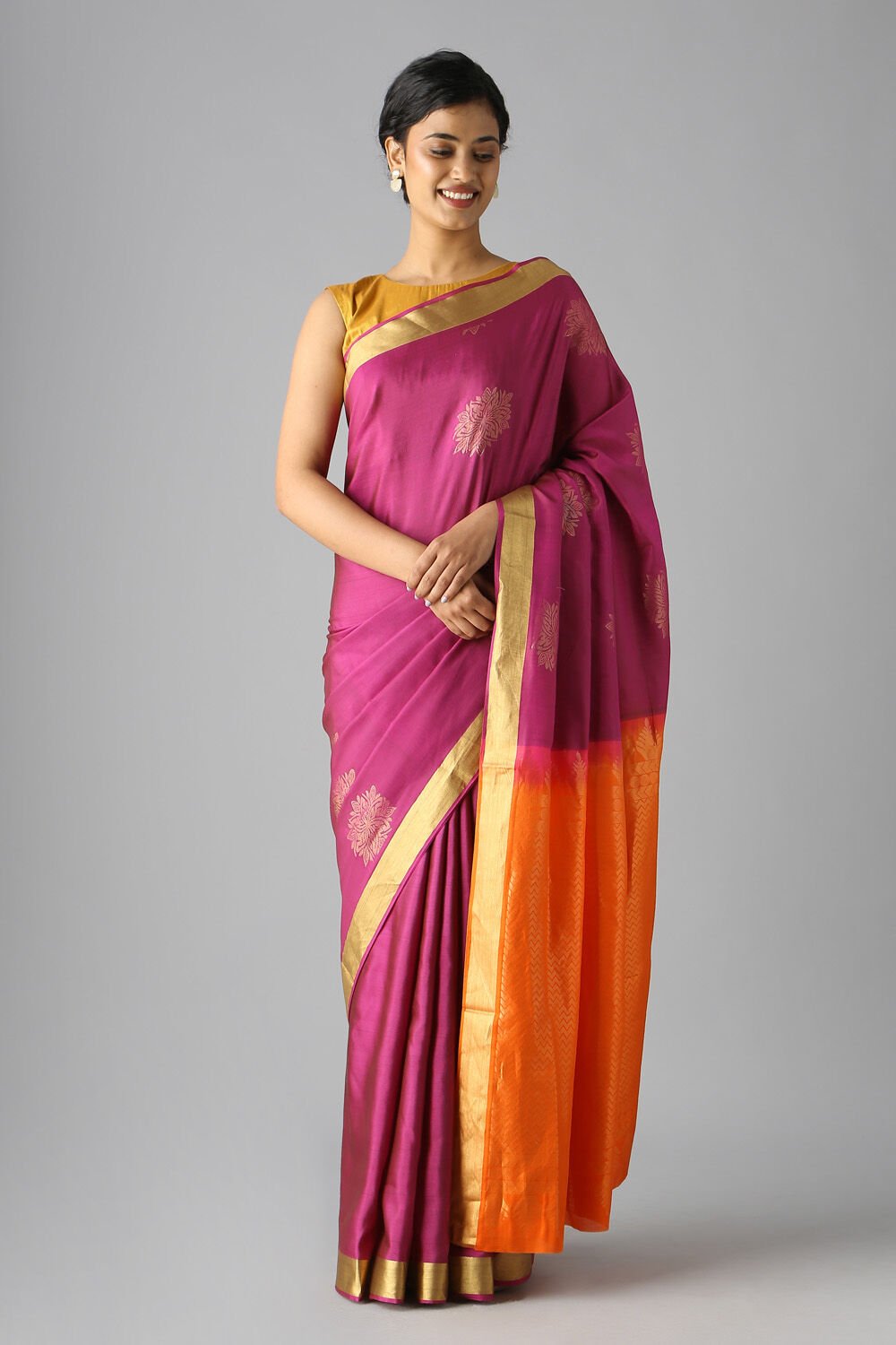 Purple Pure Silk Tencel South Saree image number null