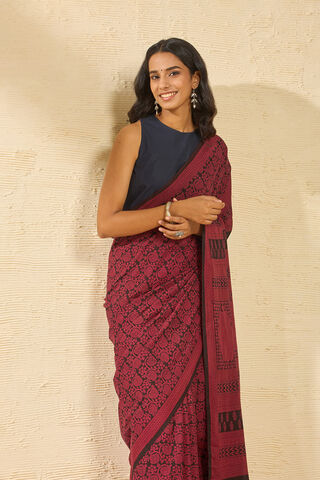 Red Bagh Block Printed Pure Cotton Saree image number