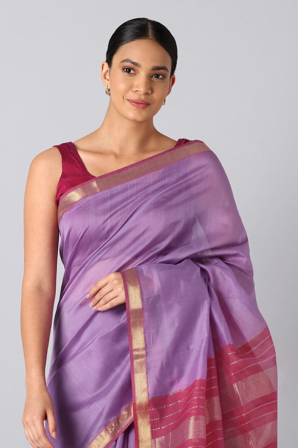Light Violet Pure Silk Cotton Maheswari Saree image number null