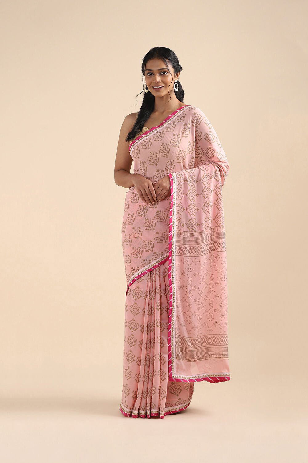 Pink Pure Viscose Printed Saree image number null