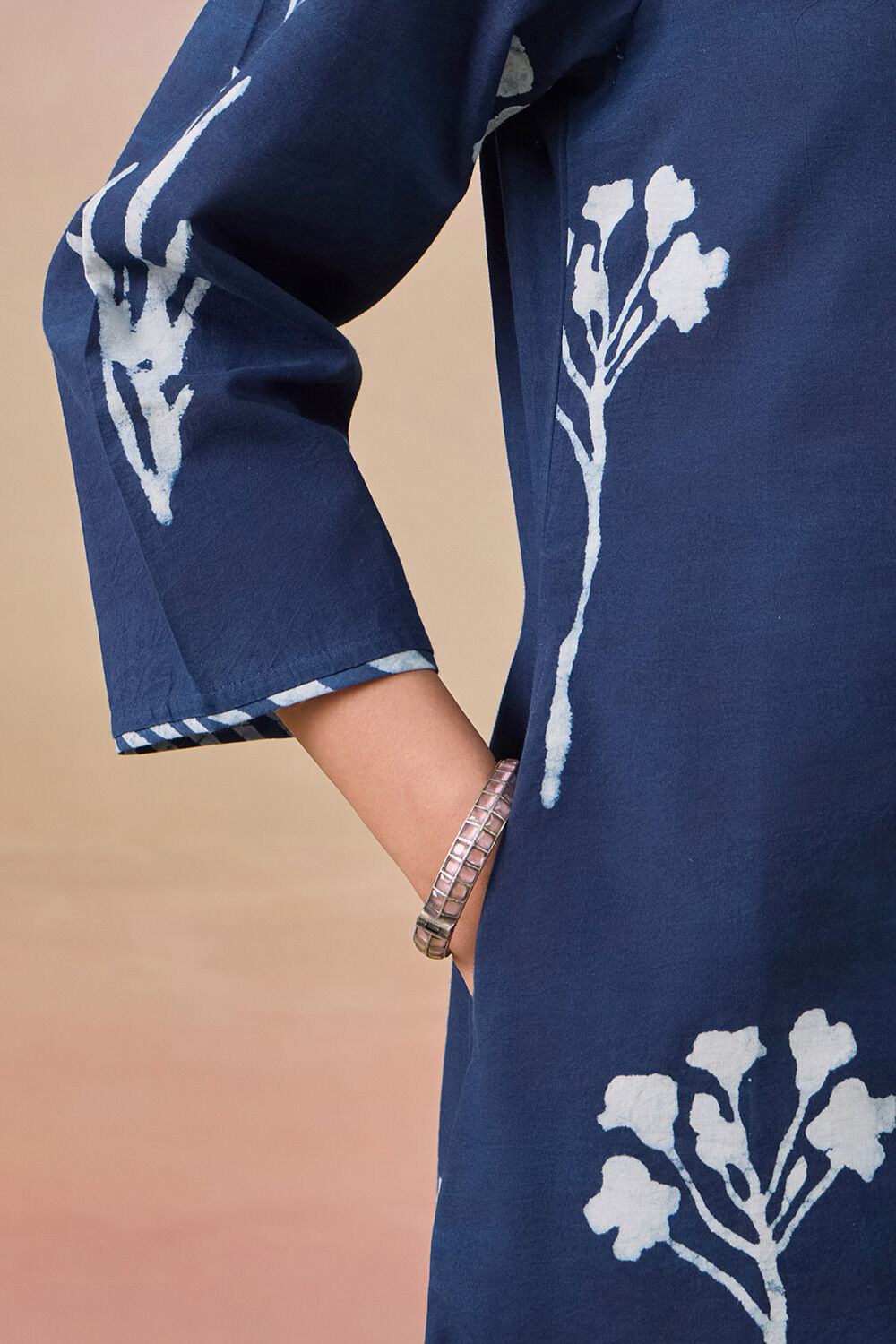 Blue Pure Cotton Dabu Block Printed Kurta Set image number null