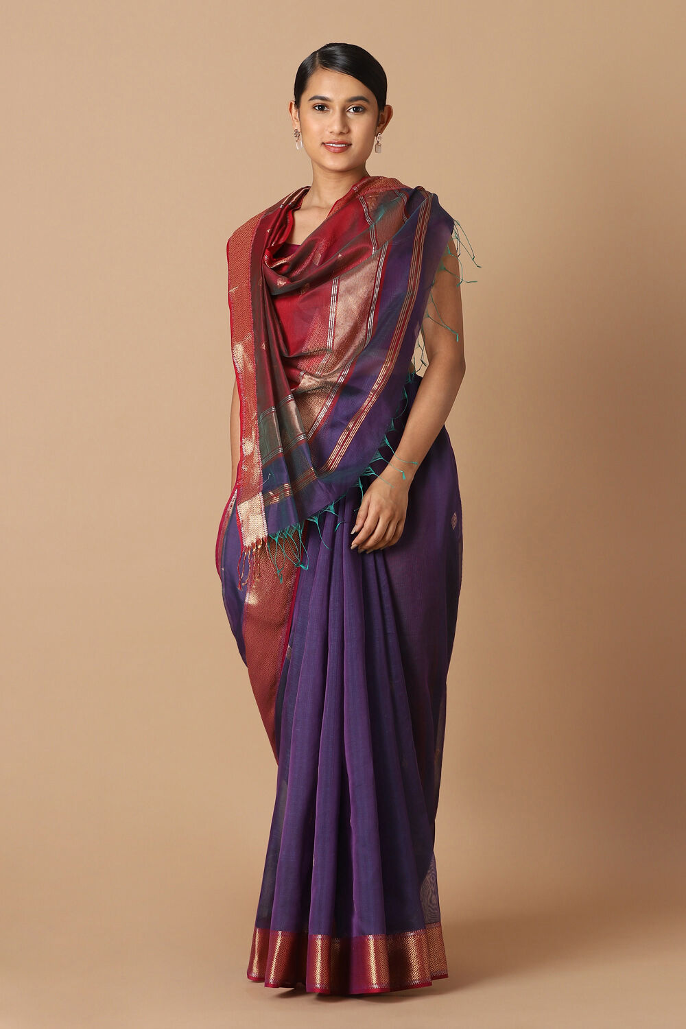Purple Pure Silk Cotton Maheswari Saree image number null