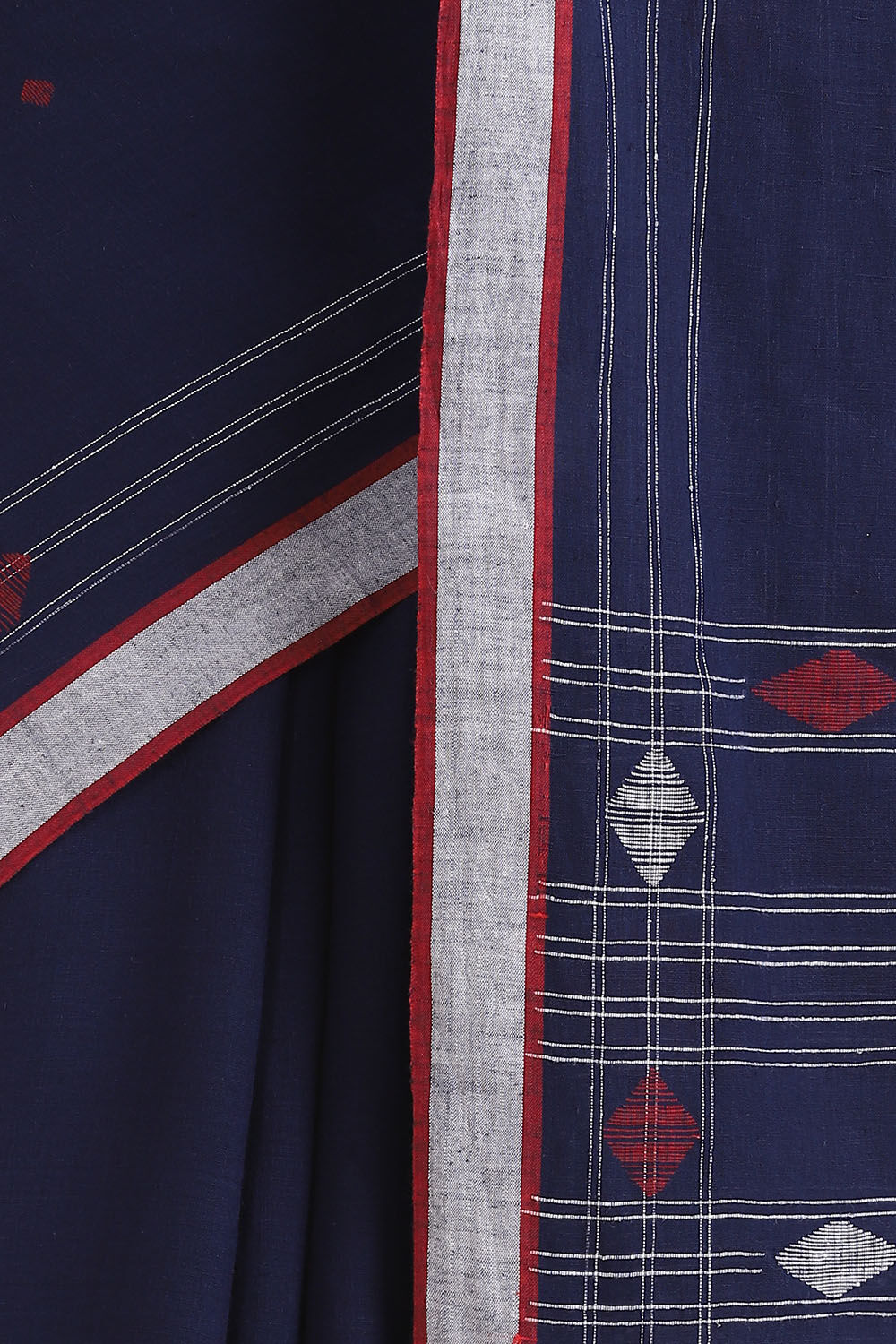 Dark Blue Pure Cotton Jamdani Saree image number null