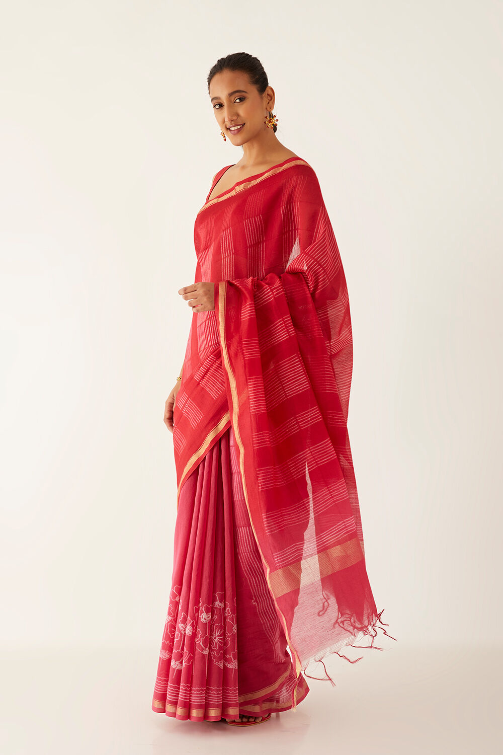 Pink Pure Silk Cotton Shibori Saree image number null