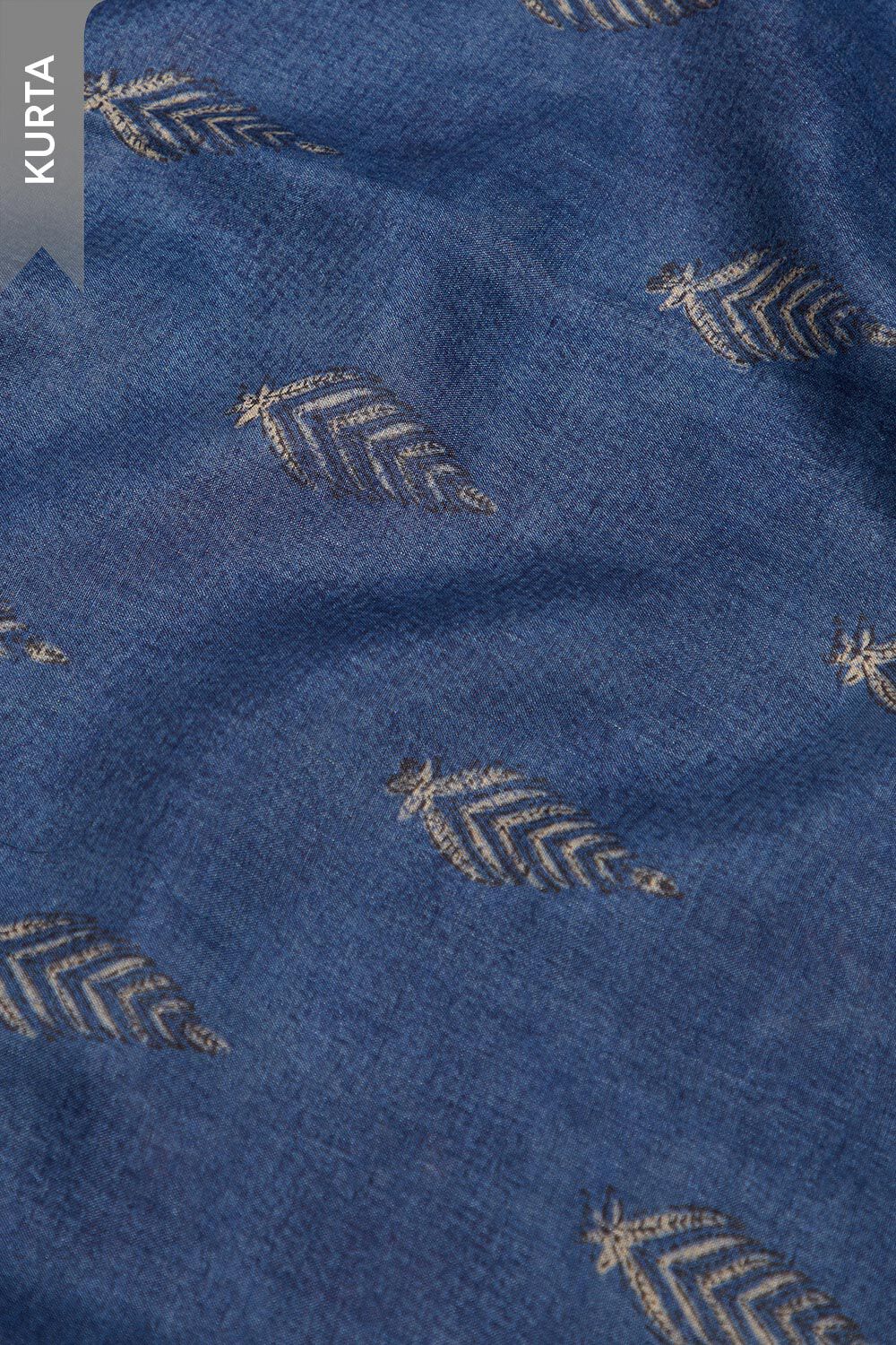 Blue Block Printed Pure Tussar Silk Unstitched Suit Set image number null