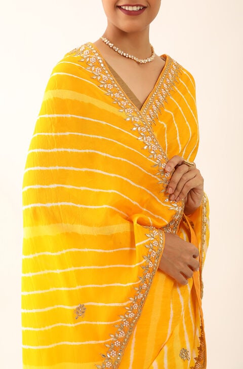Light Yellow Craft Viscose Leheriya Saree