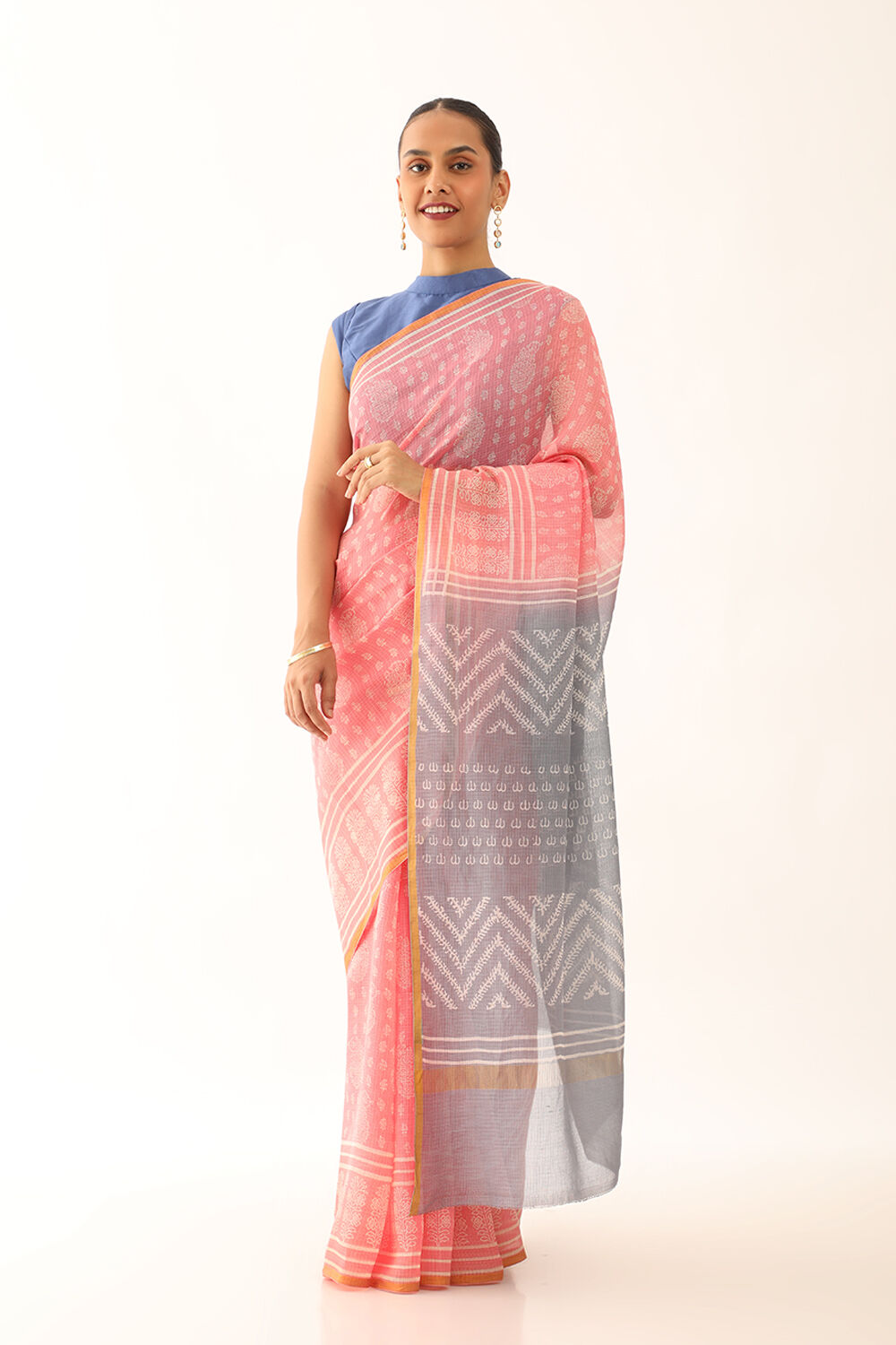 Light Pink Craft Pure Silk Kota Block Print Saree image number null