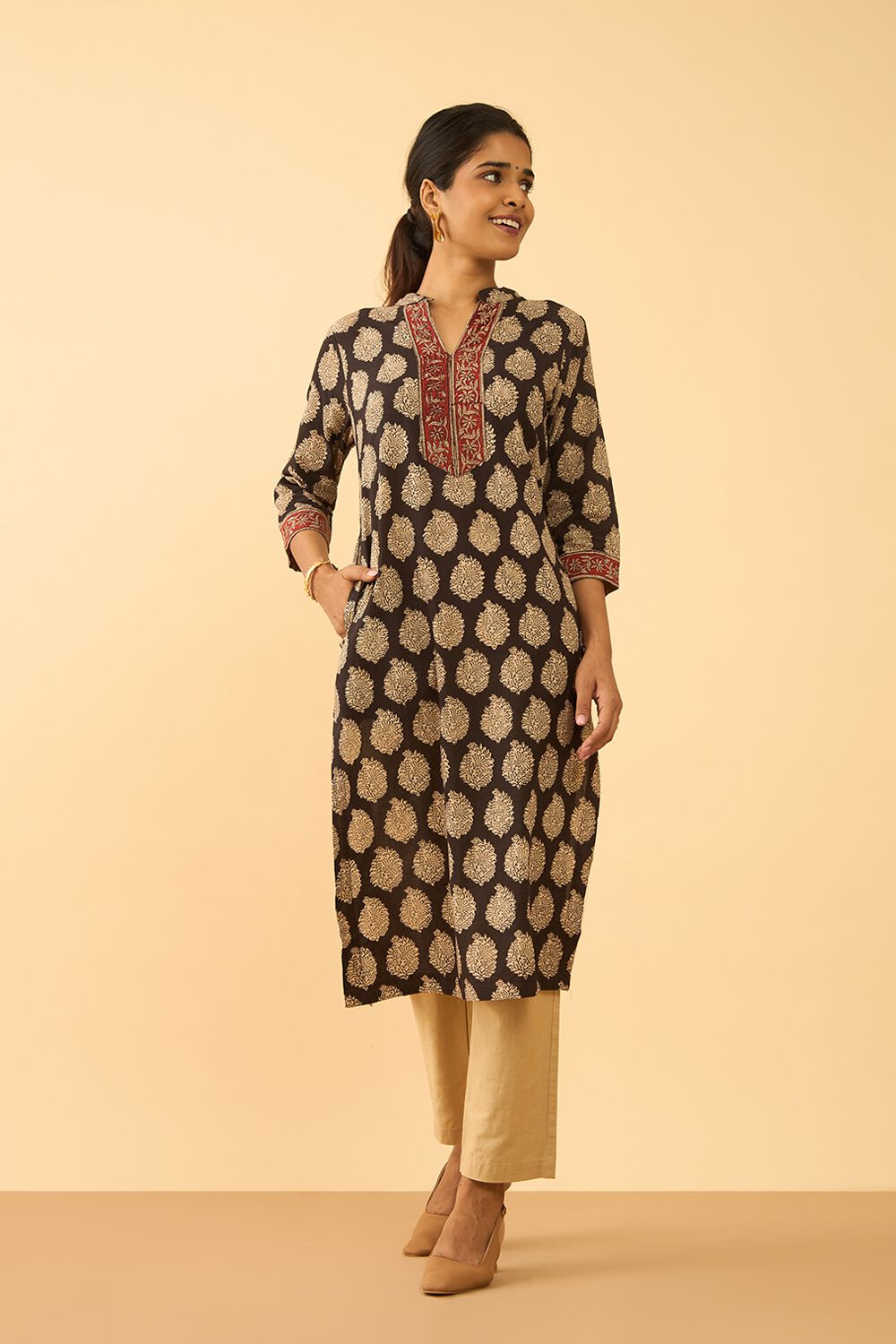 Black Bagru Block Printed Pure Cotton Kurta image number null