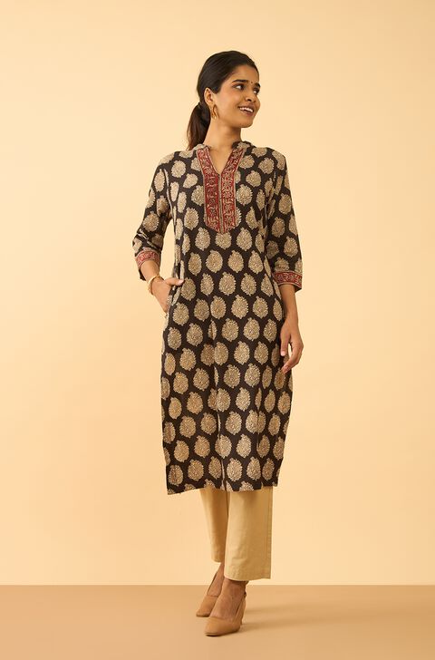 Black Bagru Block Printed Pure Cotton Kurta
