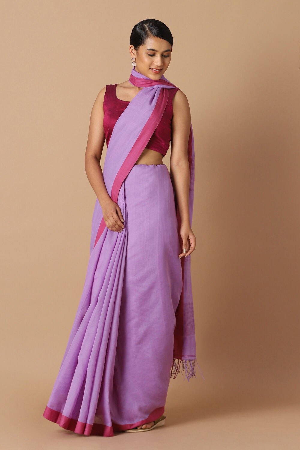 Violet Pure Cotton Bengal Saree image number null