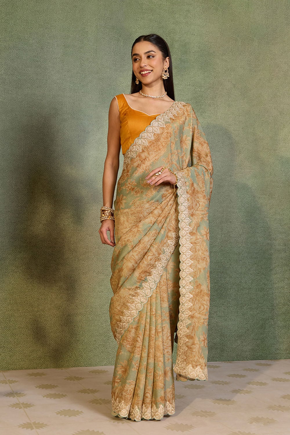 Light Blue Viscose Tissue Embroidered Saree image number null