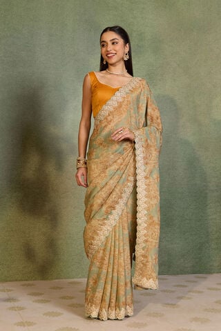 Light Blue Viscose Tissue Embroidered Saree thumbnail image number null