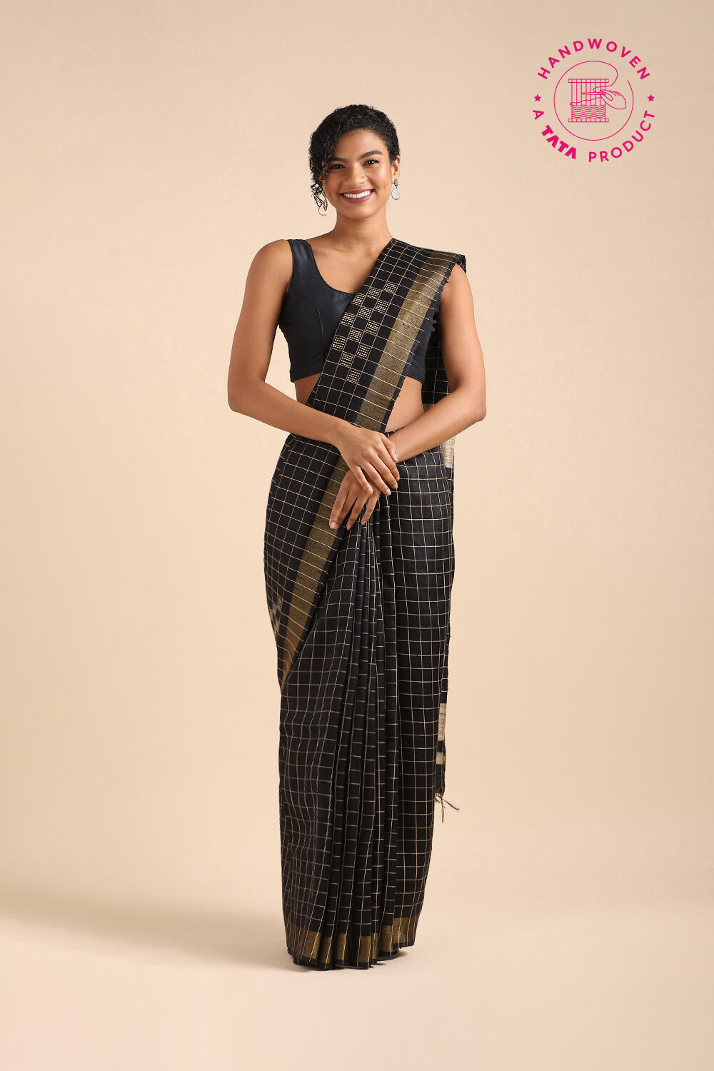 Black Pure Tussar Silk Bhagalpuri Saree image number null