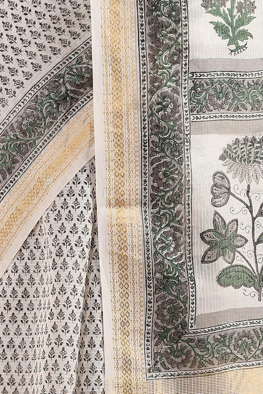 Off White Pure Silk Cotton Sanganeri Printed Saree image number null