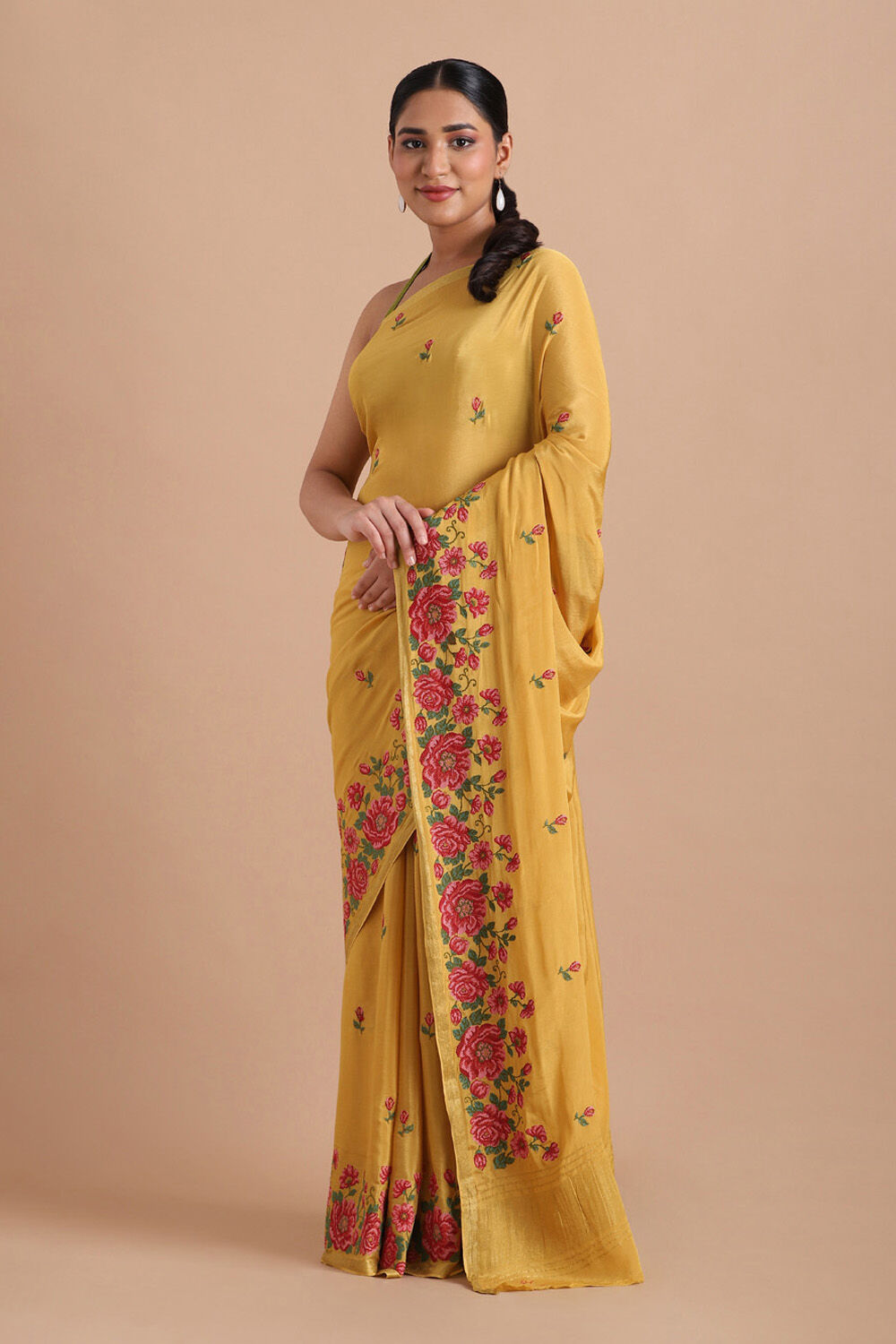 Light Pure Yellow Viscose Embroidered Saree image number null