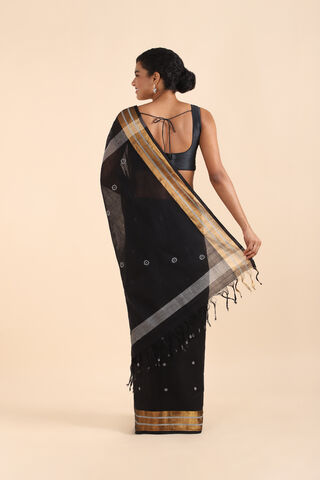 Black Pure Khadi Cotton Ponduru Jamdani Saree thumbnail image number null