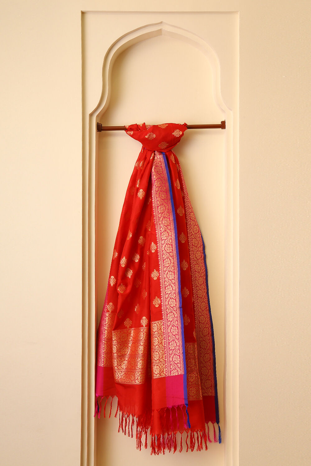 Red Silk Viscous Banaras Dupatta image number null