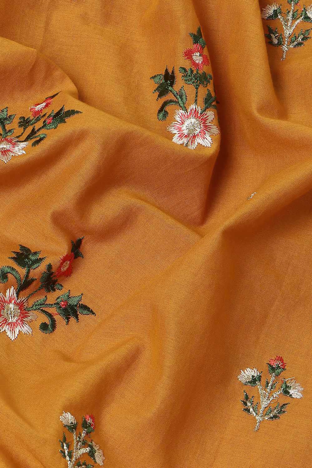 Yellow Pure Cotton Embroidered Saree image number null