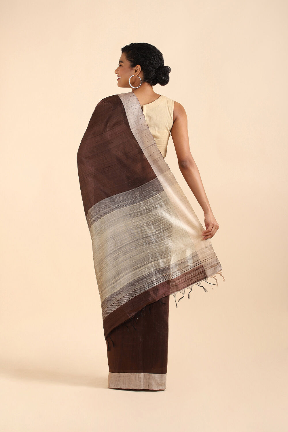 Brown Pure Tussar Silk Bhagalpuri Saree image number null