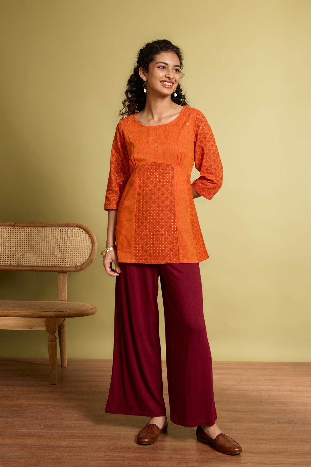 Dark Red Screen Printed Pure Cotton Short Top image number null