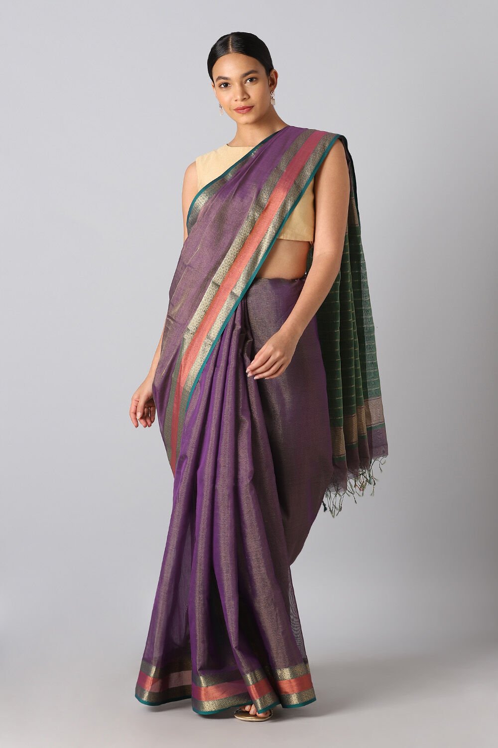 Purple Pure Cotton Tissue Maheswari Saree image number null