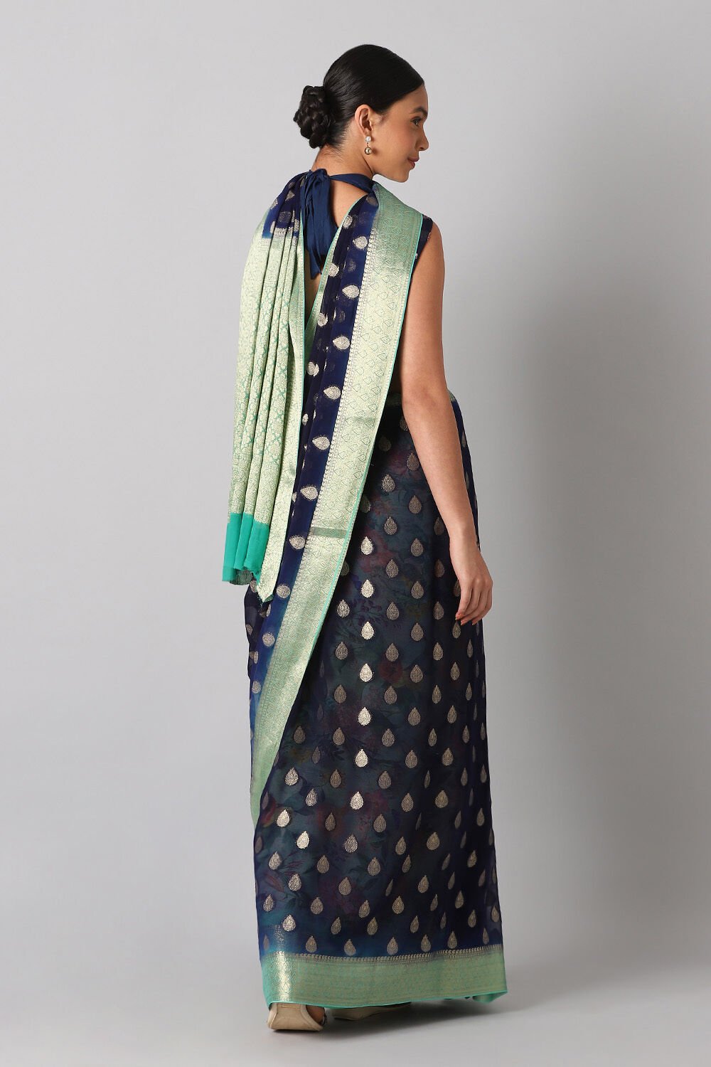 Dark Blue Viscose Pure Georgette Banarasi Saree image number null