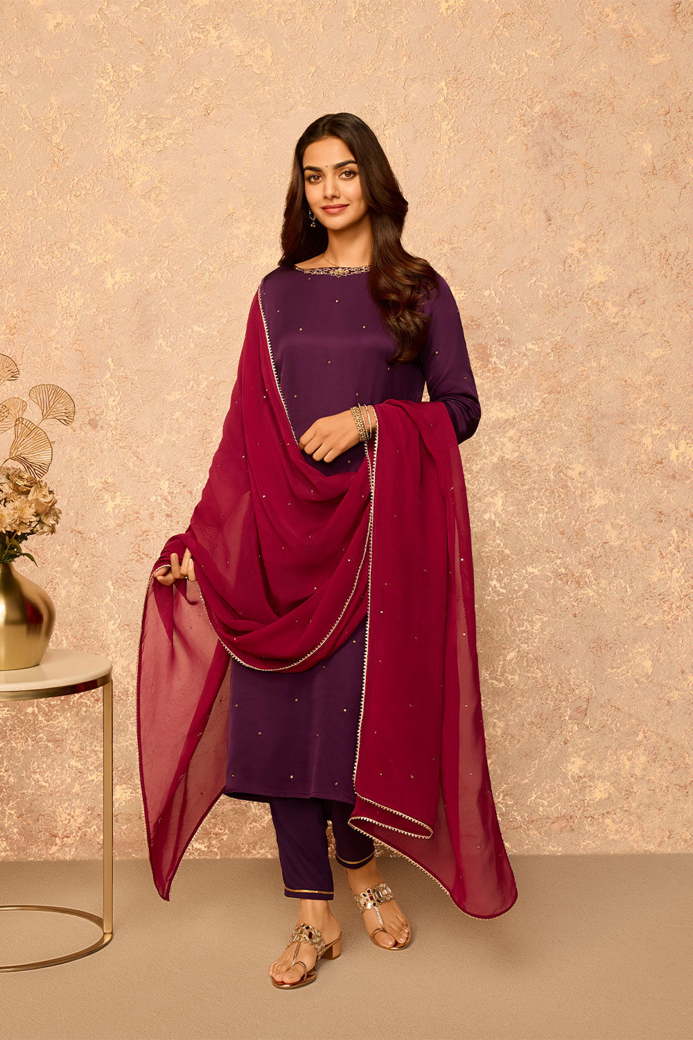 Violet Embroidered Viscose Modal Kurta Set image number null