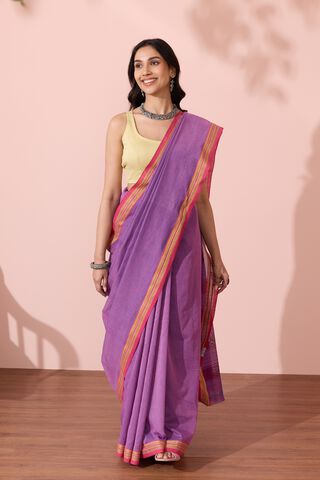 Light Violet Maharashtra Woven Pure Cotton Saree thumbnail image number null