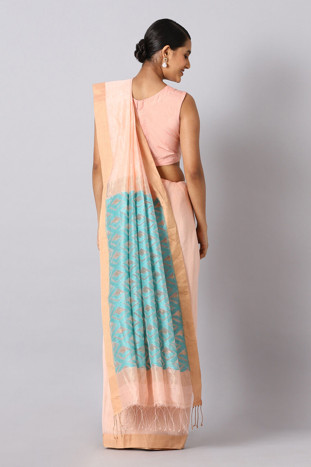 Light Pink Pure Silk Cotton Jamdani Saree image number null