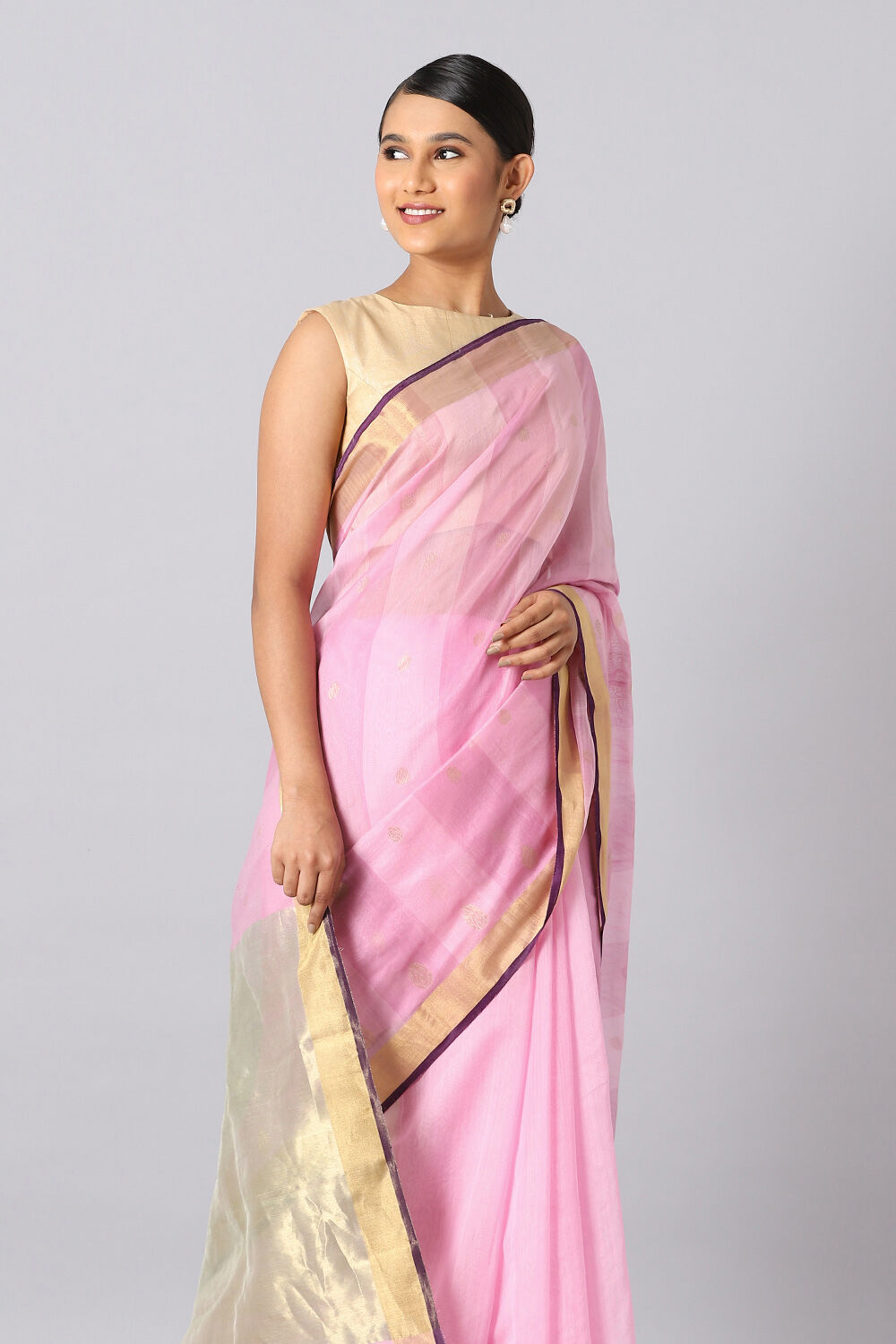 Pink Pure Silk Cotton Chanderi Saree image number null