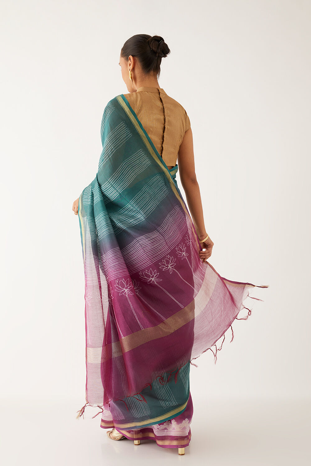 Dark Violet Pure Silk Cotton Shibori Saree image number null