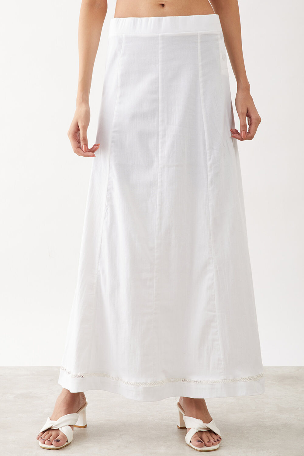 White Woven Cotton Lycra Skirt image number null