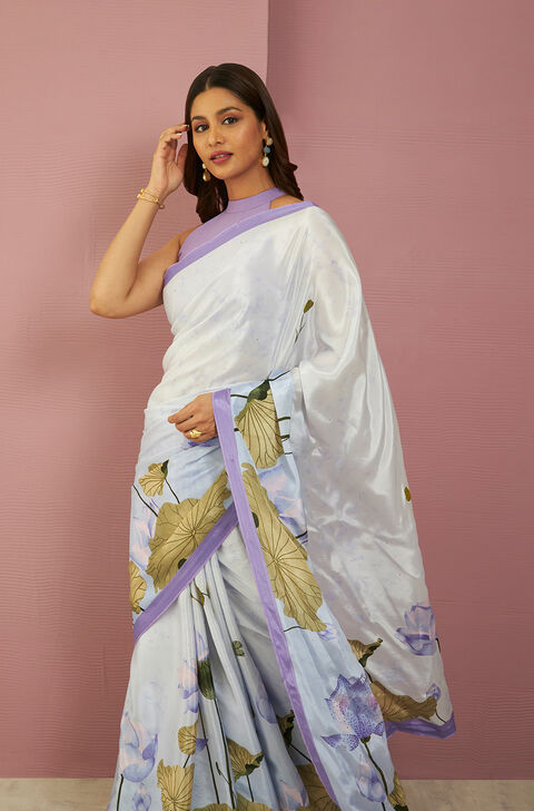 Purple Printed Viscose Crepe Saree