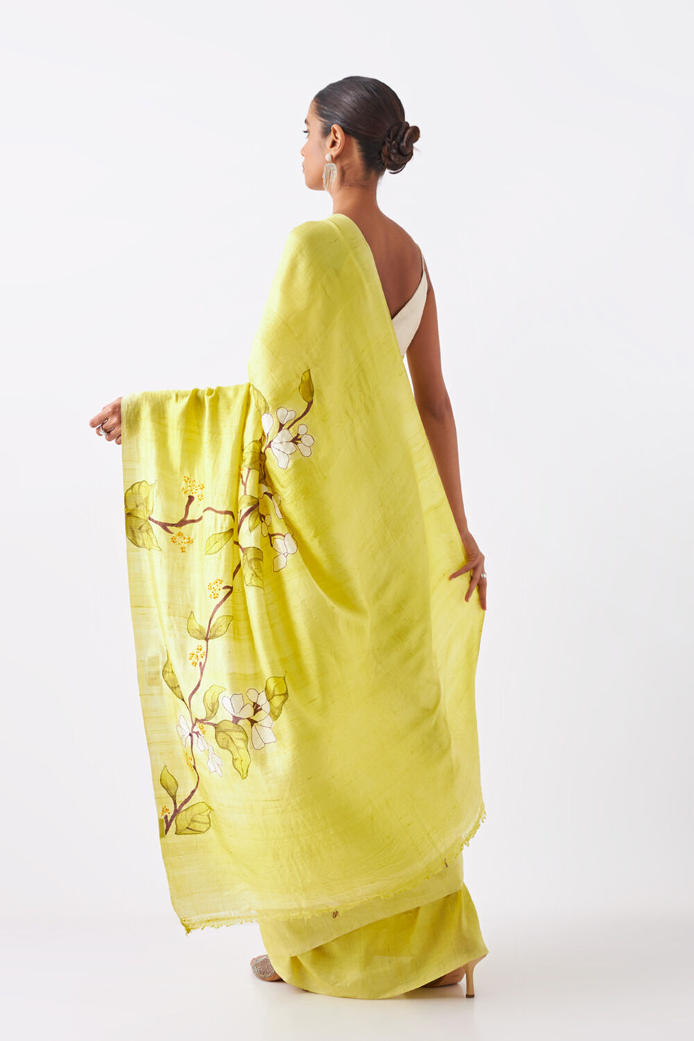 Light Green Pure Silk Hand Paint Saree image number null