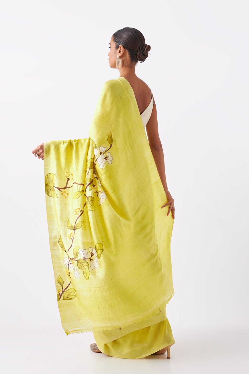 Light Green Pure Silk Hand Paint Saree image number null