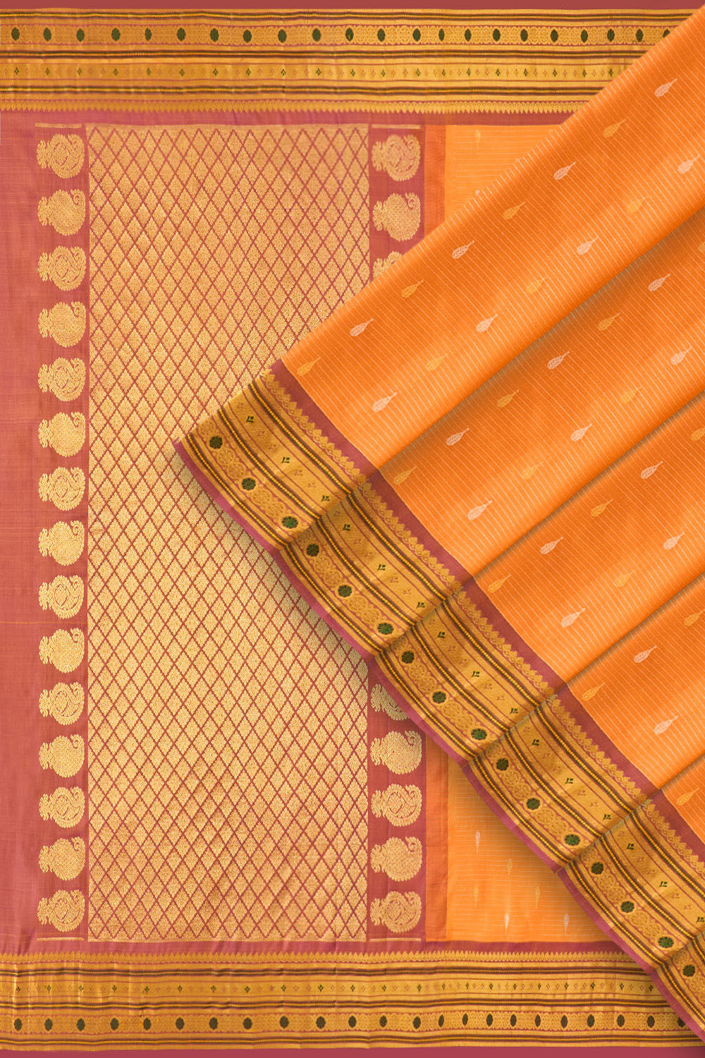 Orange Woven Pure Silk Gadwal Saree image number null