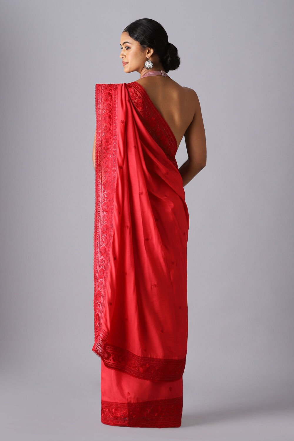 Red Viscose Embroidered Saree image number null