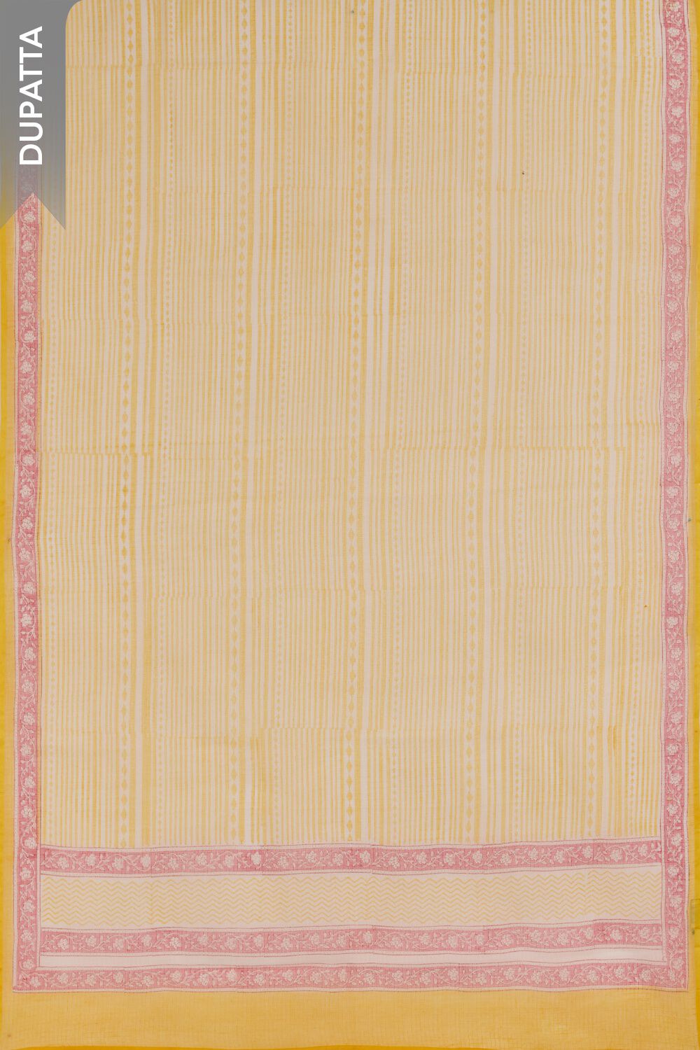 Yellow Block Printed Pure Cotton Unstitched Suit Set image number null